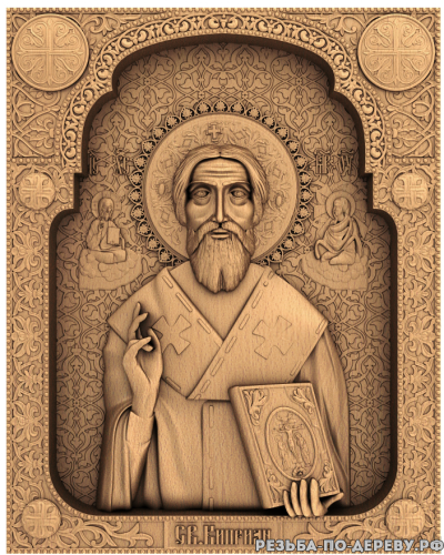 Резная икона Святой Киприан из дерева